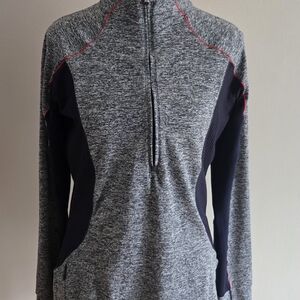 Athleta Running Wild 1/2 Zip Colorblock Pullover Top Navy Blue Heather Sz Small